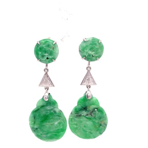 JADEITE ANTIQUE EARRINGS 9CT GOLD - ADDITIONAL PHOTO 3