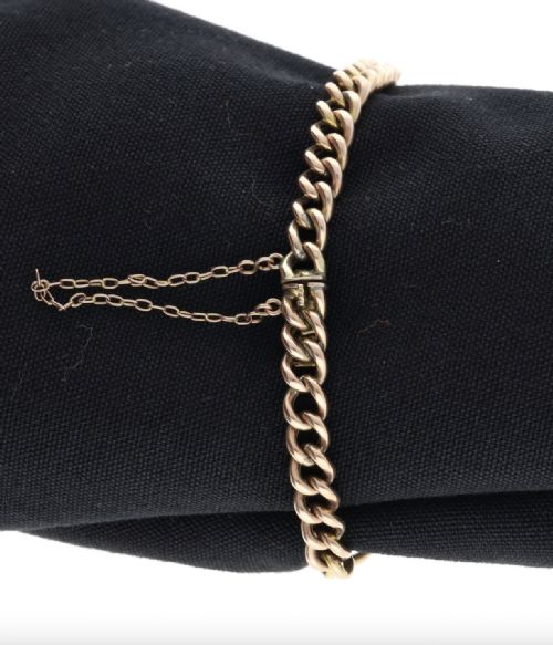 AN EDWARDIAN TURQUOSIE CURB LINK BRACELET IN 9CT GOLD - ADDITIONAL PHOTO 1