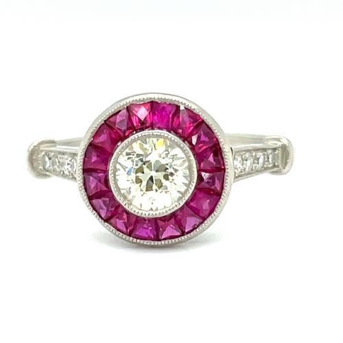 an old cut and calibrecut art deco french ring - CATEGORY: ANTIQUE JEWELLERY - DATED 1940