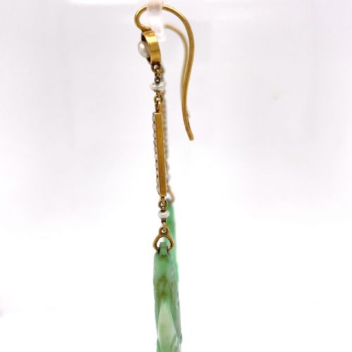 ANTIQUE JADEITE AND PEARL 15CT GOLD EARRINGS - ADDITIONAL PHOTO 3