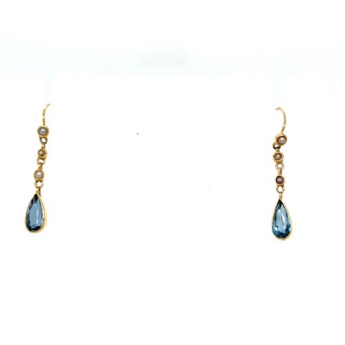 AQUAMARINE AND PEARL 15CT GOLD EDWARDIAN EARRINGS - ADDITIONAL PHOTO 1