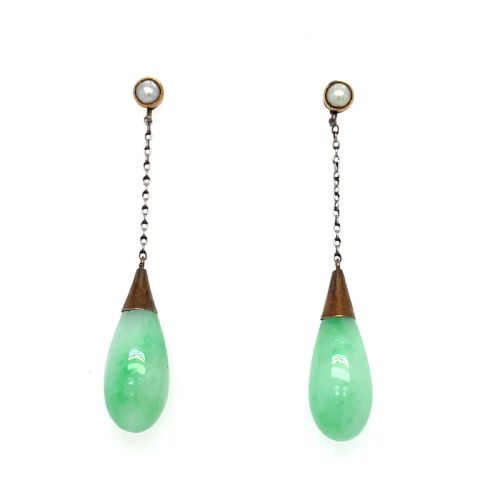 EDWARDIAN JADEITE AND PEARL EARRINGS - ADDITIONAL PHOTO 2