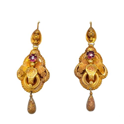 VICTORIAN GARNET ETRUSCAN REVIVAL EARRINGS - ADDITIONAL PHOTO 1