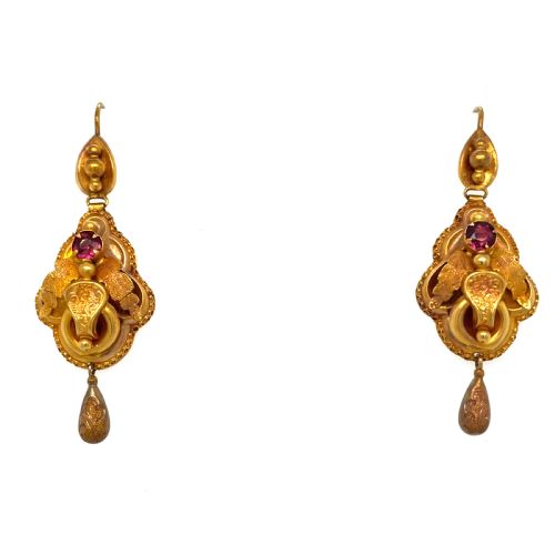 VICTORIAN GARNET ETRUSCAN REVIVAL EARRINGS - ADDITIONAL PHOTO 2