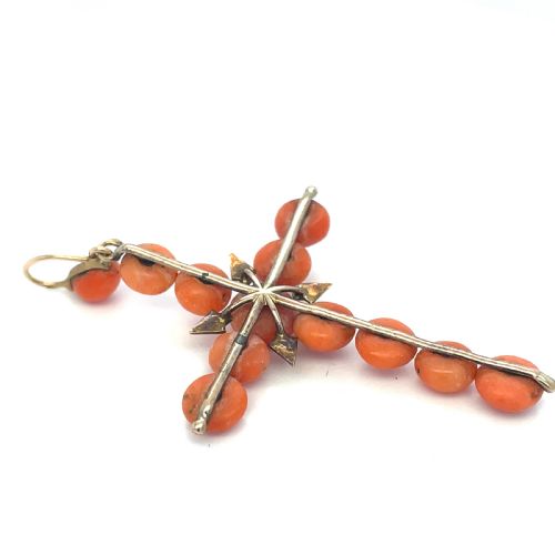 GEORGIAN CORAL AND SEED PEARL FRENCH ANTIQUE CROSS PENDANT - ADDITIONAL PHOTO 1