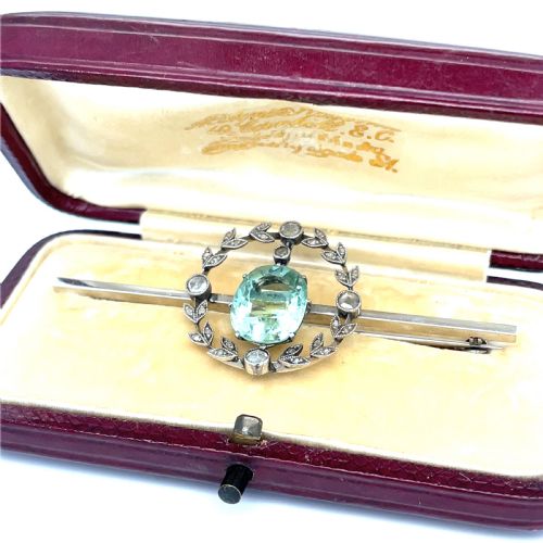 EDWARDIAN AQUAMARINE AND DIAMOND BROOCH - ADDITIONAL PHOTO 1