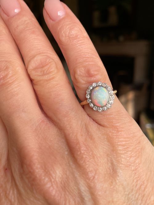 EDWARDIAN OPAL AND DIAMOND CLUSTER RING 18CT GOLD - ADDITIONAL PHOTO 3