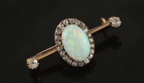 VICTORIAN OPAL AND DIAMOND BAR BROOCH
