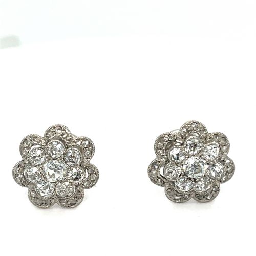 ANTIQUE OLD EUROPEAN CUT DIAMOND FLOWERHEAD EARRINGS