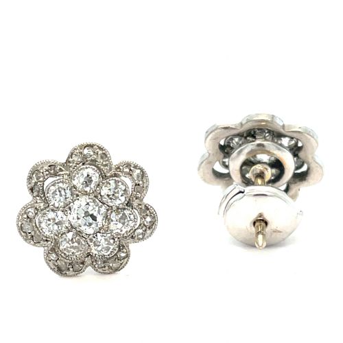 ANTIQUE OLD EUROPEAN CUT DIAMOND FLOWERHEAD EARRINGS - ADDITIONAL PHOTO 2