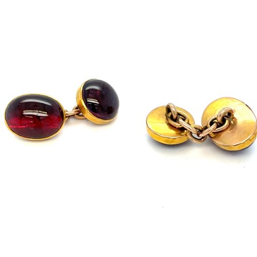 VICTORIAN CABOCHON GARNET 9CT GOLD CUFFLINKS - ADDITIONAL PHOTO 1