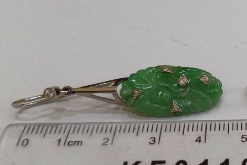 ANTIQUE PLATINUM JADEITE AND DIAMOND ART DECO EARRINGS - ADDITIONAL PHOTO 1