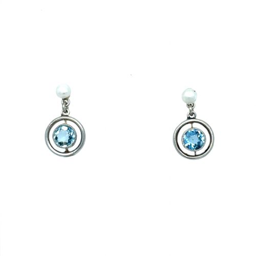 EDWARDIAN AQUAMARINE AND PEARL 18CT GOLD EARRINGS