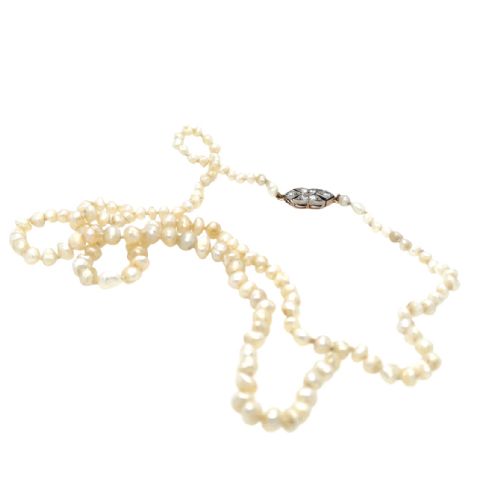 ANTIQUE NATURAL SALTWATER PEARL NECKLACE WITH DIAMOND CLASP - ADDITIONAL PHOTO 1