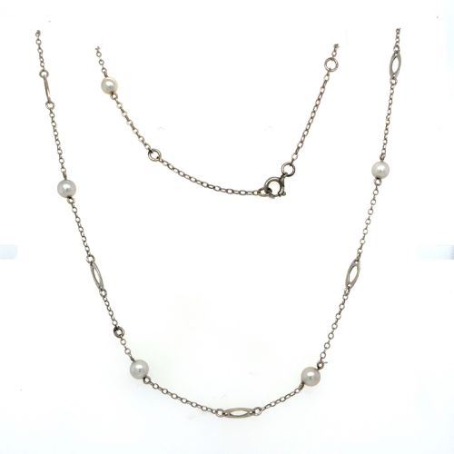 SALTWATER PEARL ANTIQUE 9CT WHITE GOLD NECKLACE