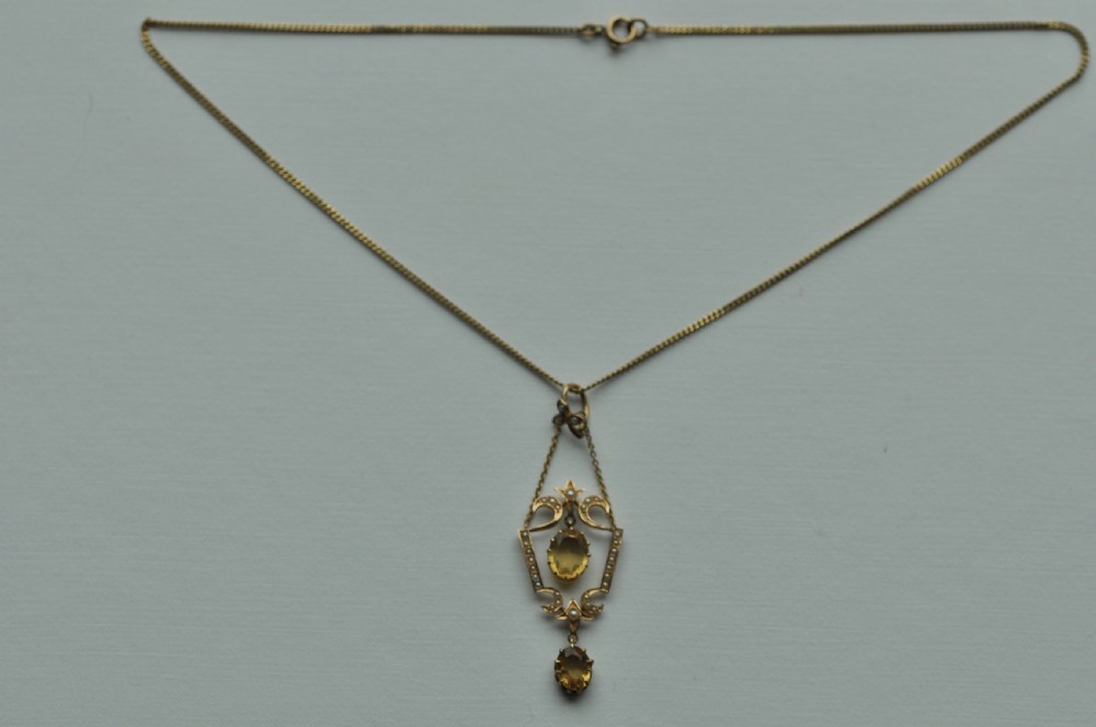 A Citrine and Pearl Edwardian Necklace View II