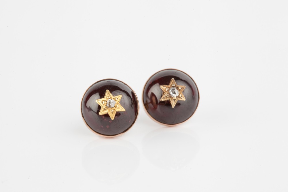 Cabochon Garnet And Diamond Victorian Star Earrings