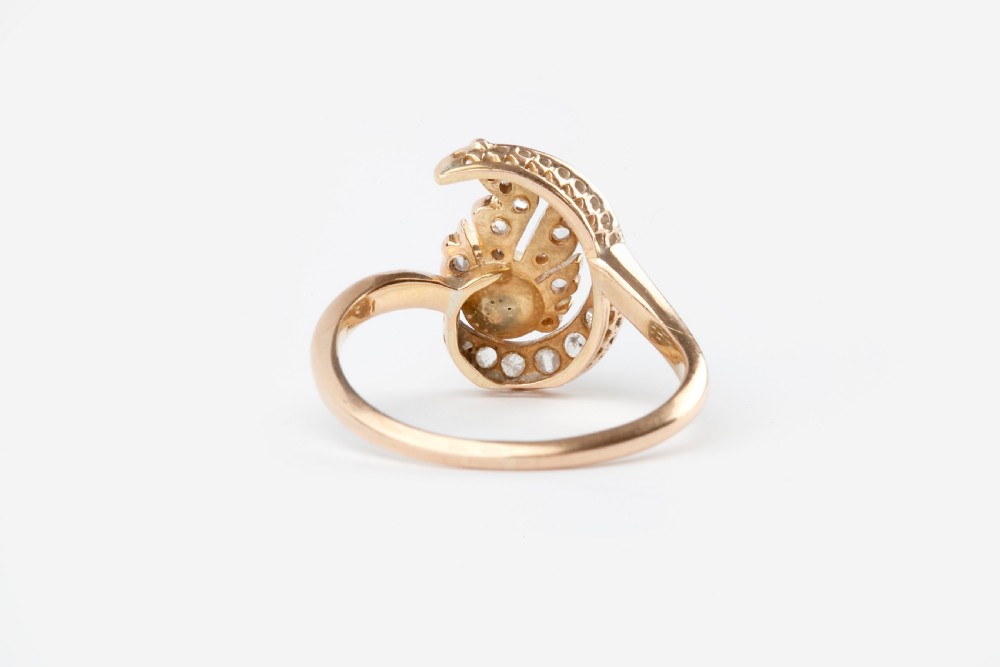 An antique Rose Cut Diamond and Cultured Pearl 18ct Gold Ring View III