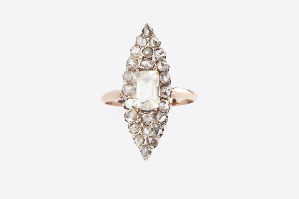 A Marquise Rose Diamond and Quartz Cut Early Victorian Ring