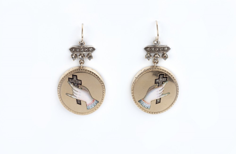 Diamond And Enamel Figa Earrings