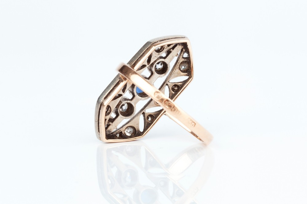 A Early 20th Century  Diamond and Sapphire Panel Ring View II