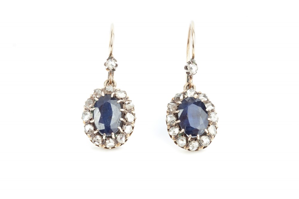 Sapphire and Diamond Victorian Earrings