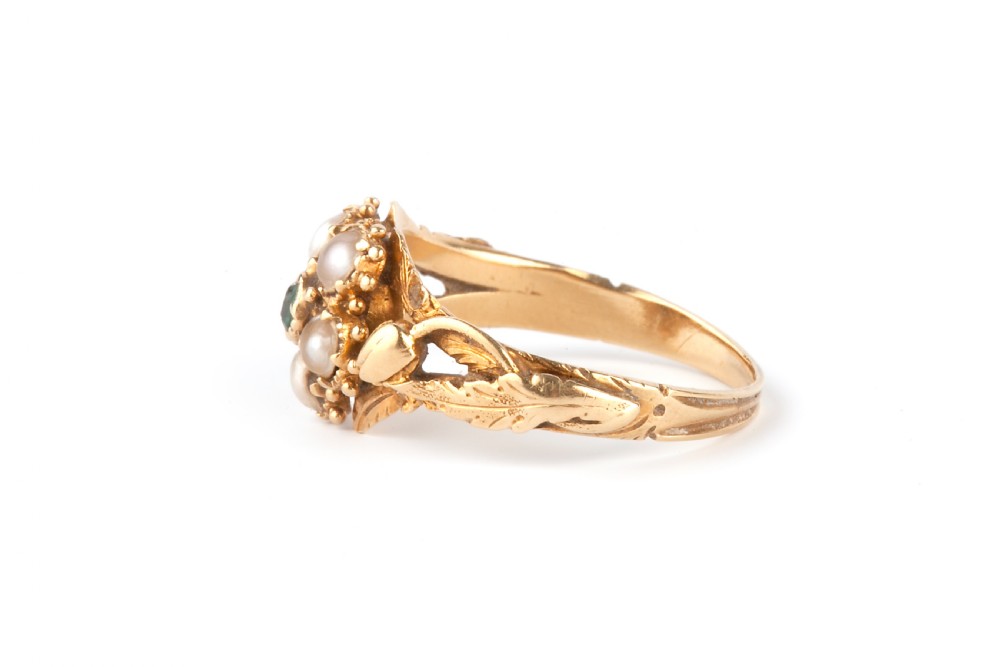 A Georgian Pearl and Emerald Tulip Ring View V