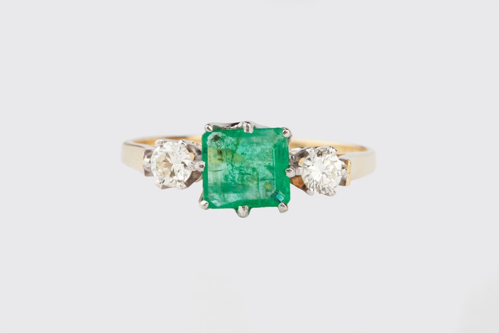 An Emerald and Diamond 18ct Gold Ring