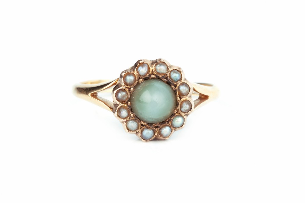 Chrysoberyl And Pearl 18ct Gold Victorian Ring
