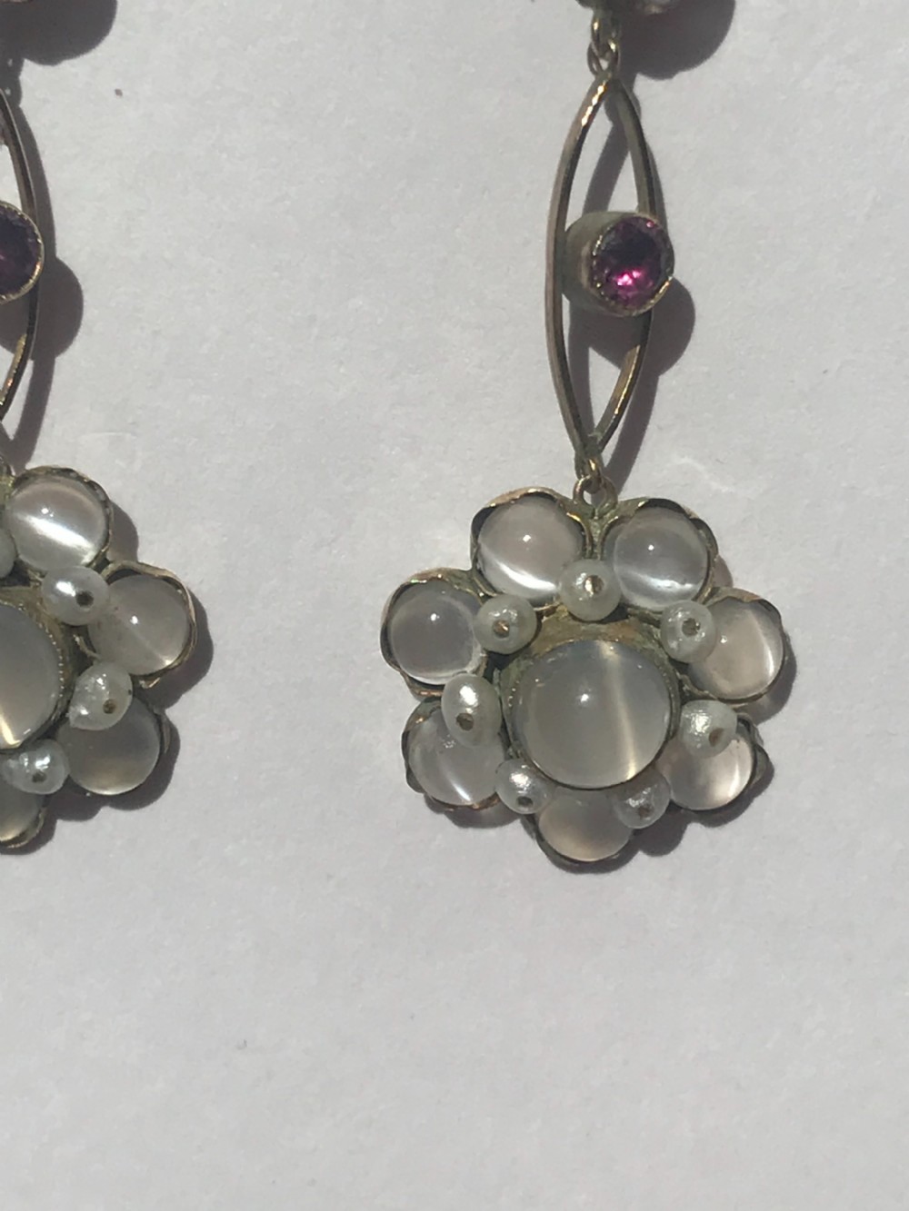 Antique Moonstone and Ruby 15ct Gold Earrings View III