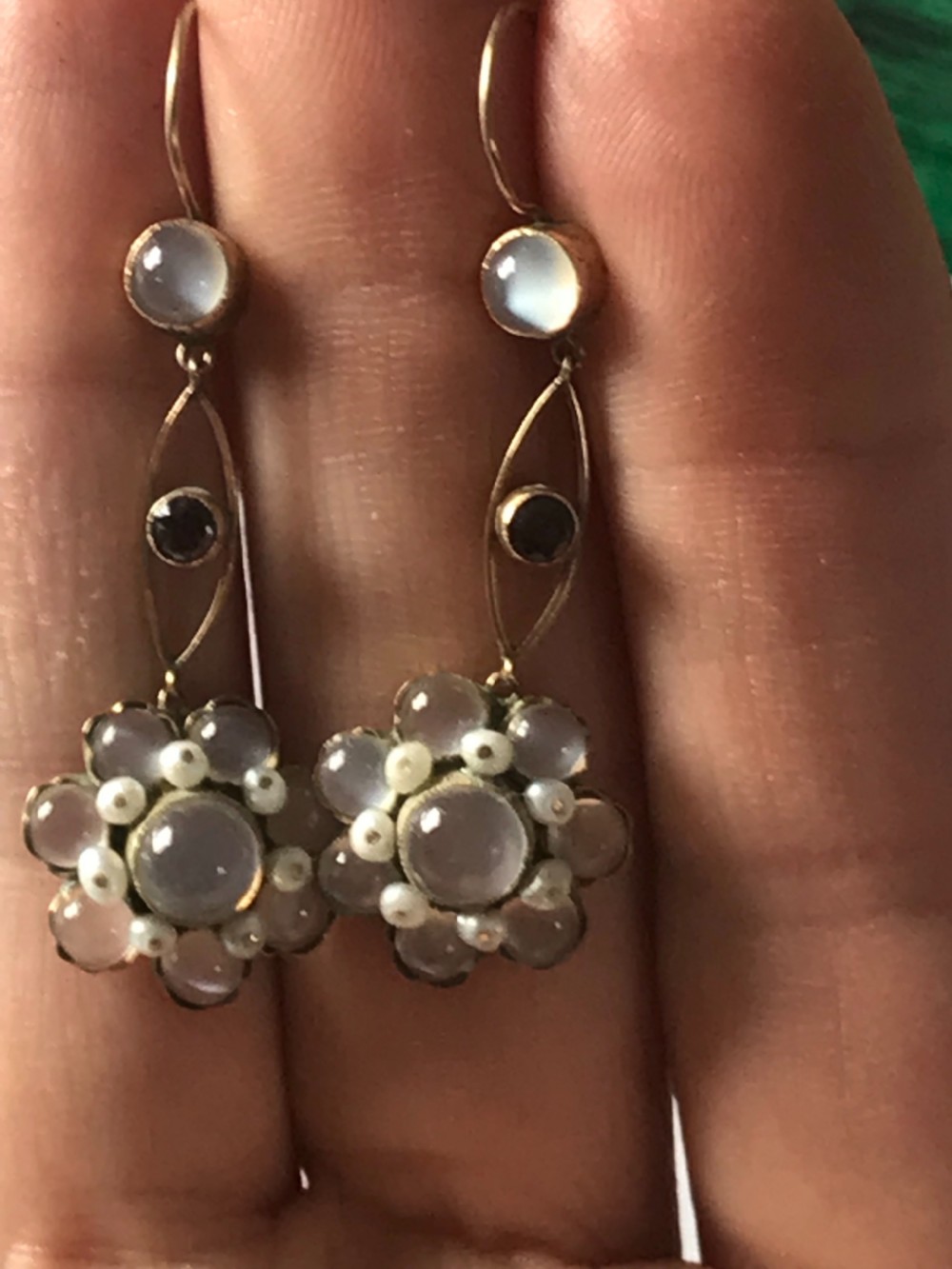 Antique Moonstone and Ruby 15ct Gold Earrings View IV