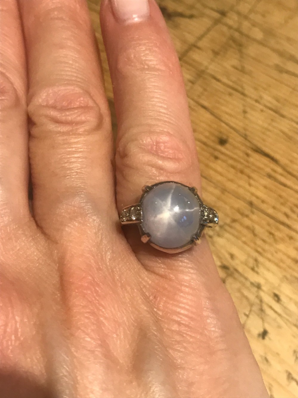 Art Deco Star Sapphire Platinum Ring View II