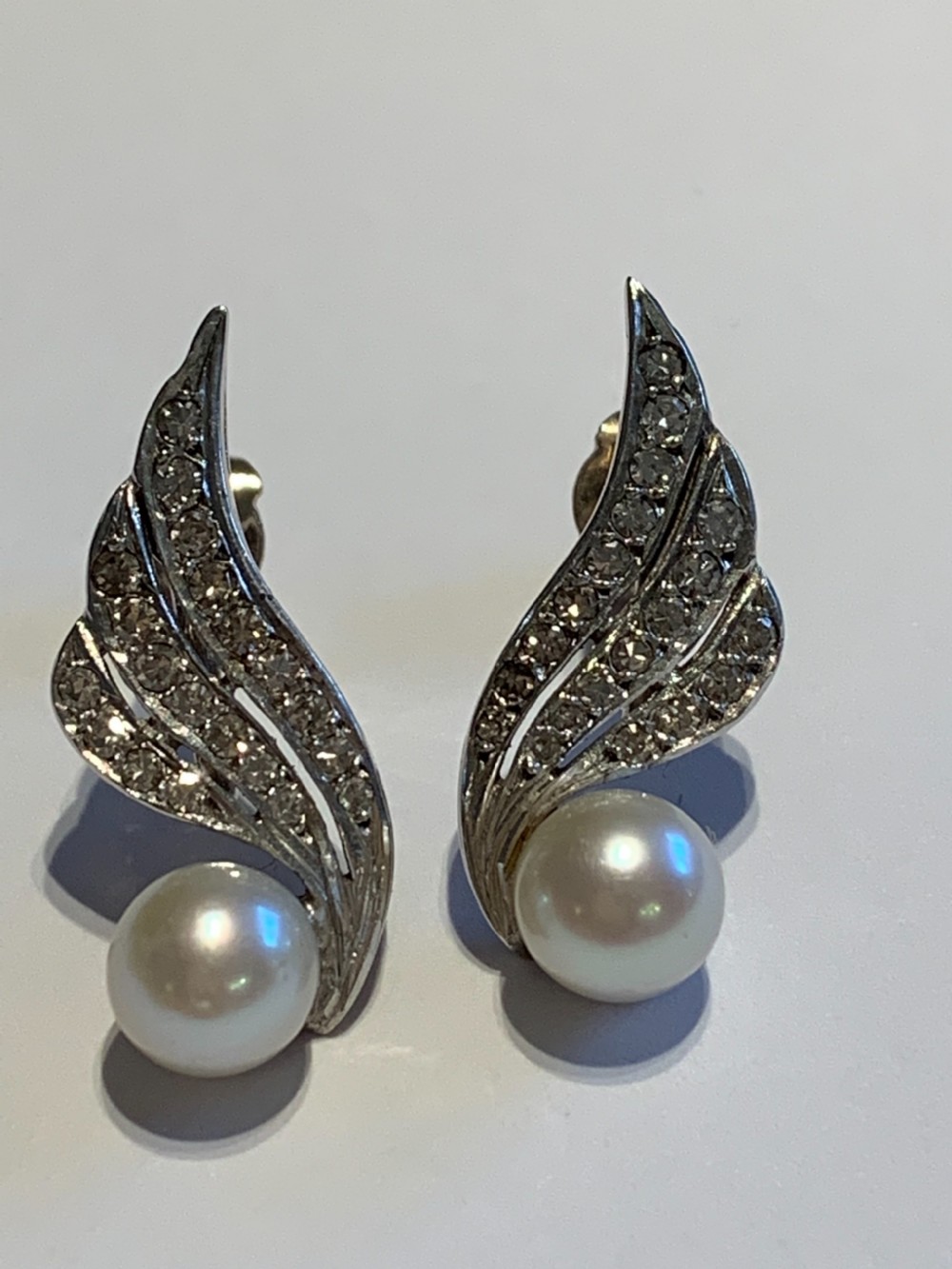 Vintage 1960s Winged Pearl and Diamond Earrings