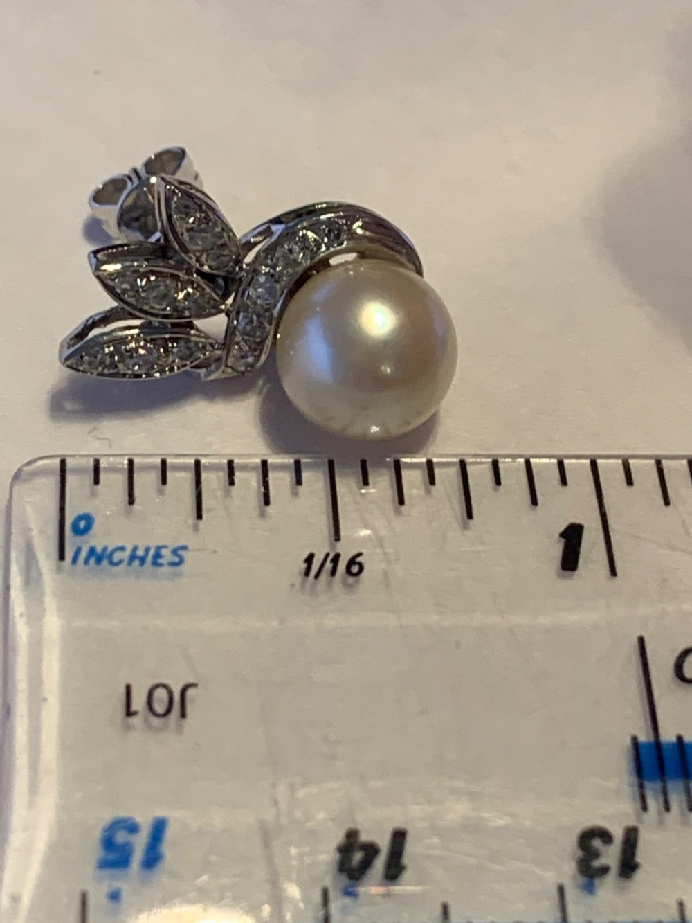 Mid Century Cultured Pearl and Diamond Earrings View IV