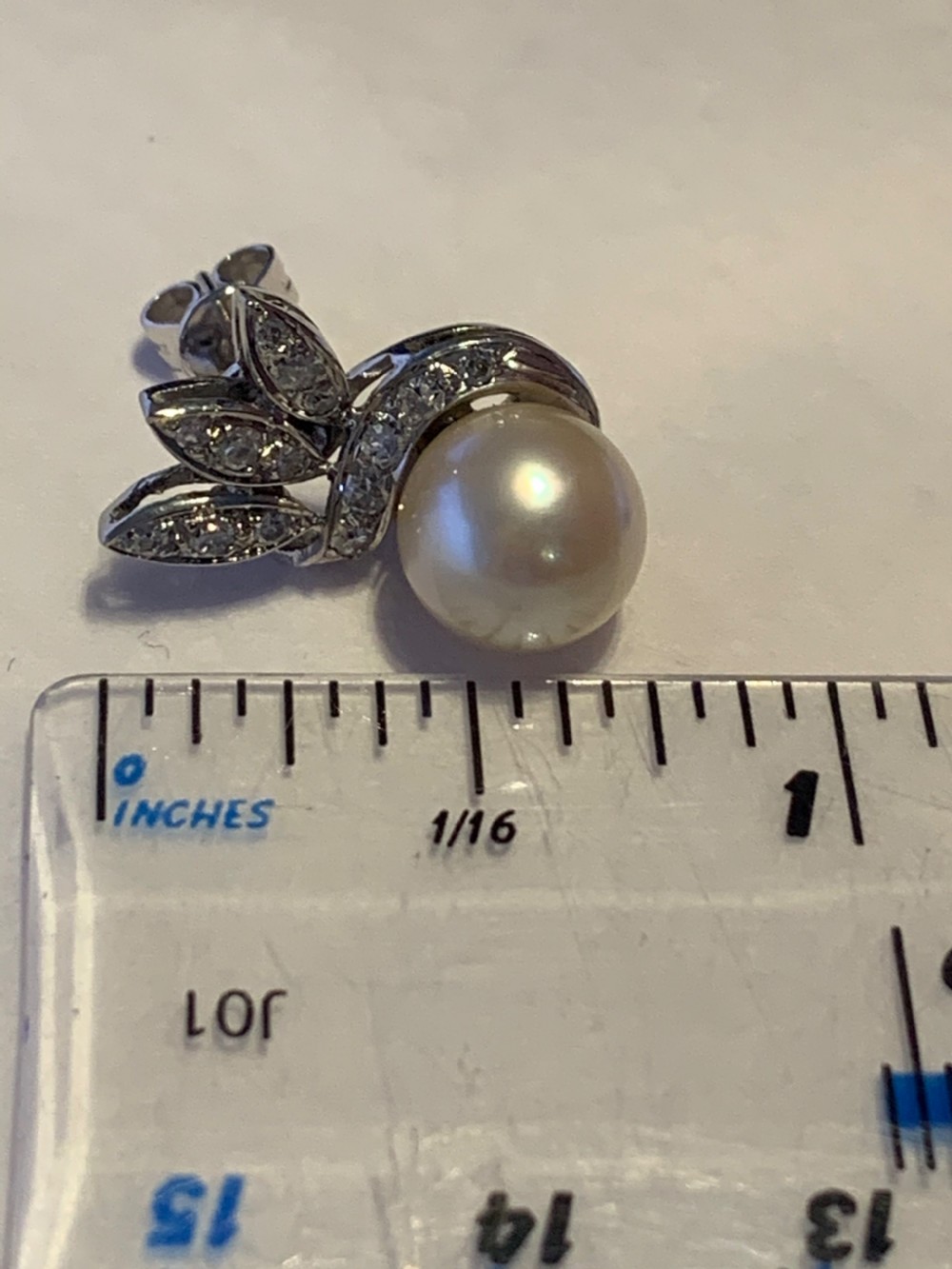 Mid Century Cultured Pearl and Diamond Earrings View V