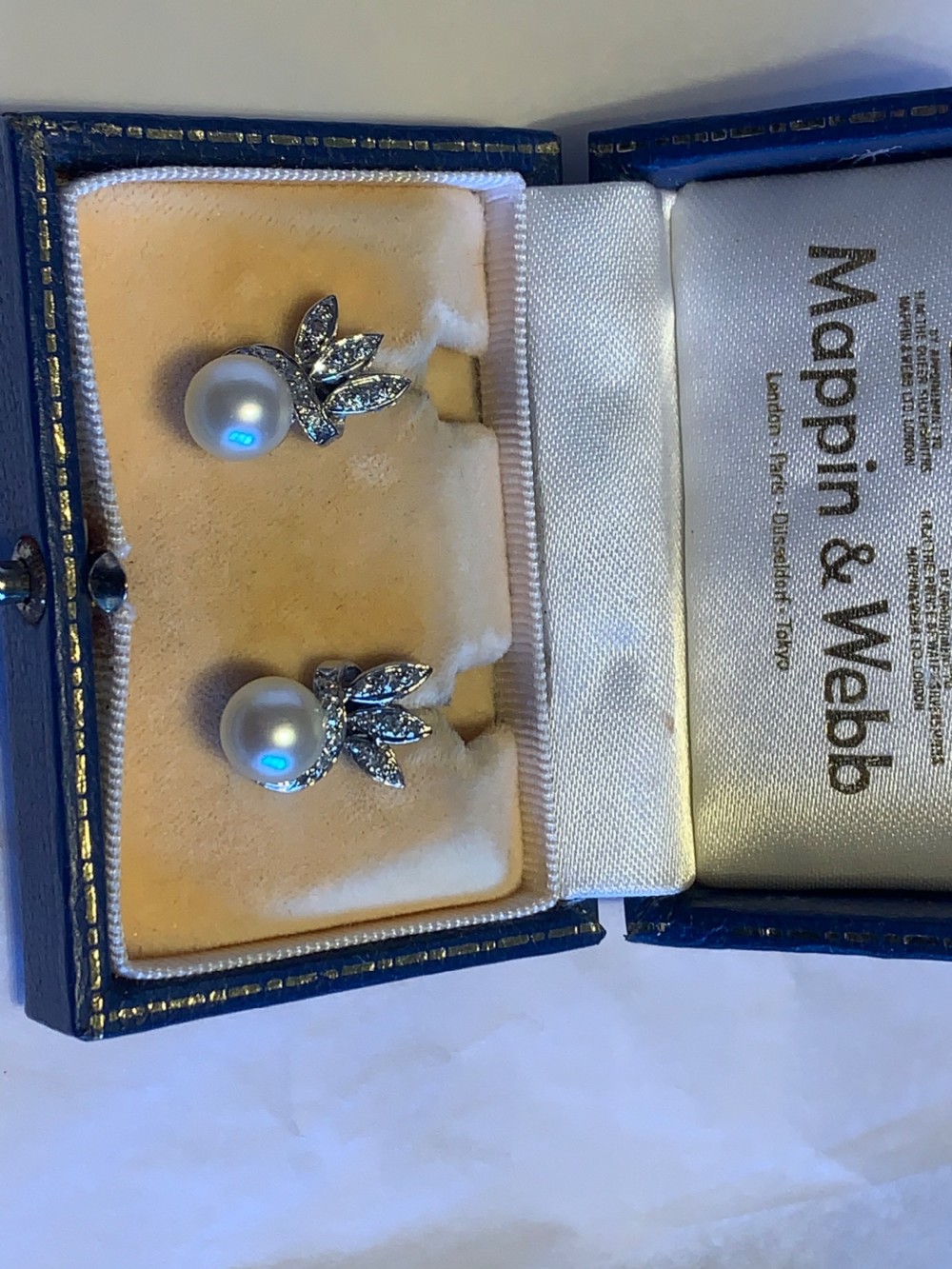 Mid Century Cultured Pearl and Diamond Earrings View VII