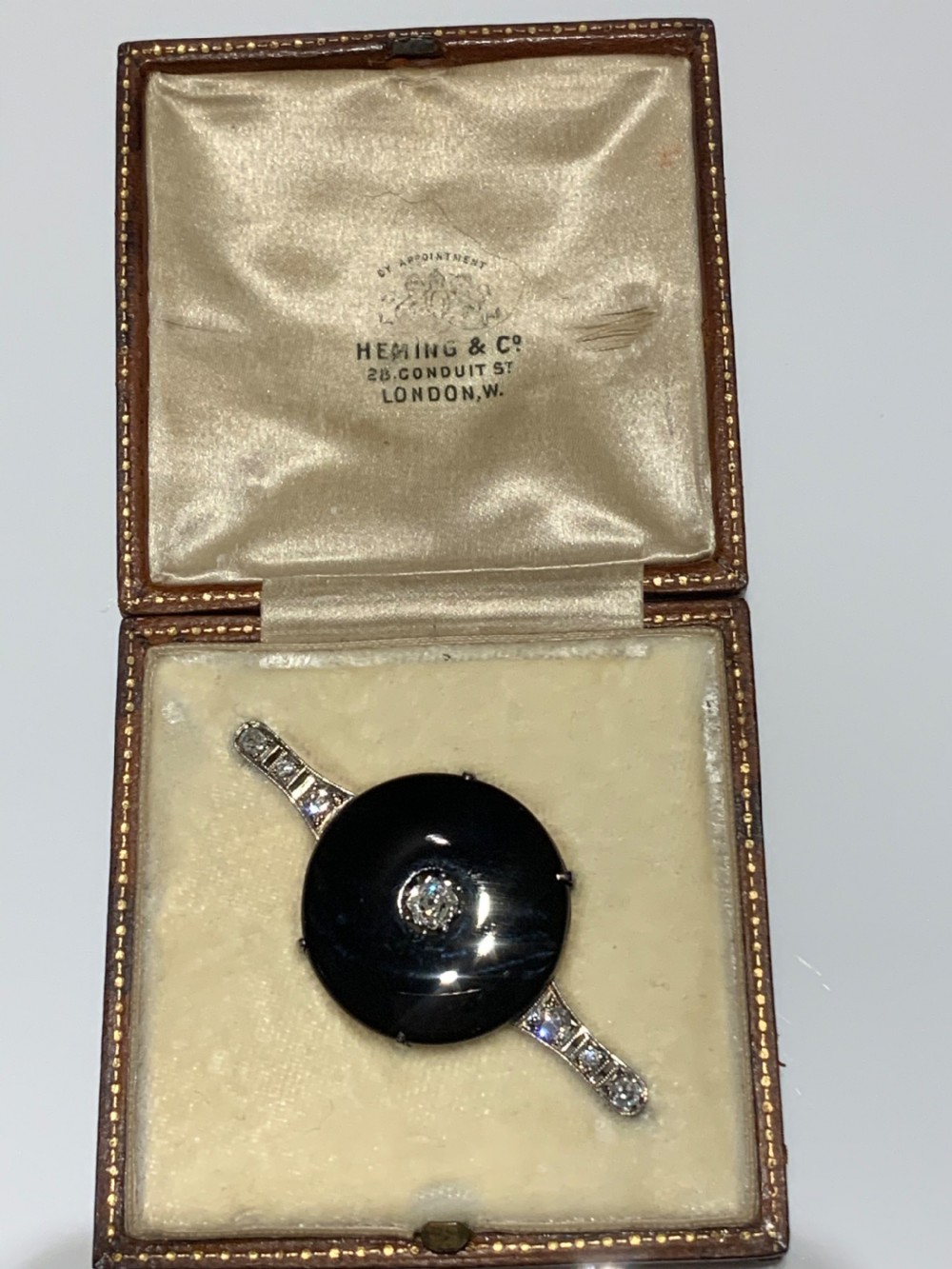 Onyx Art Deco Old European Cut Diamond Brooch View II