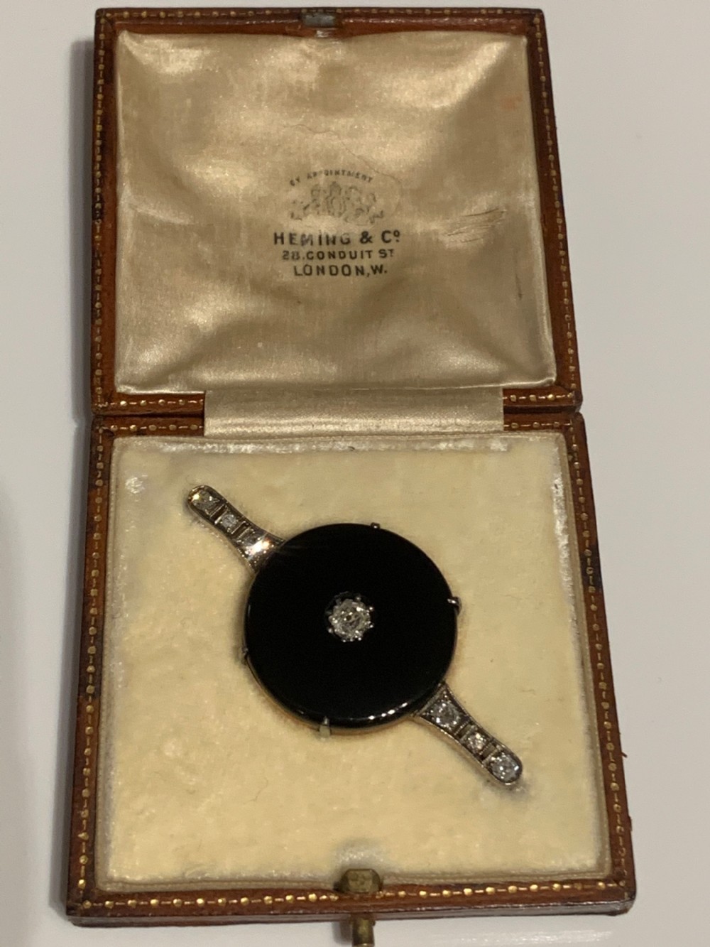 Onyx Art Deco Old European Cut Diamond Brooch View III