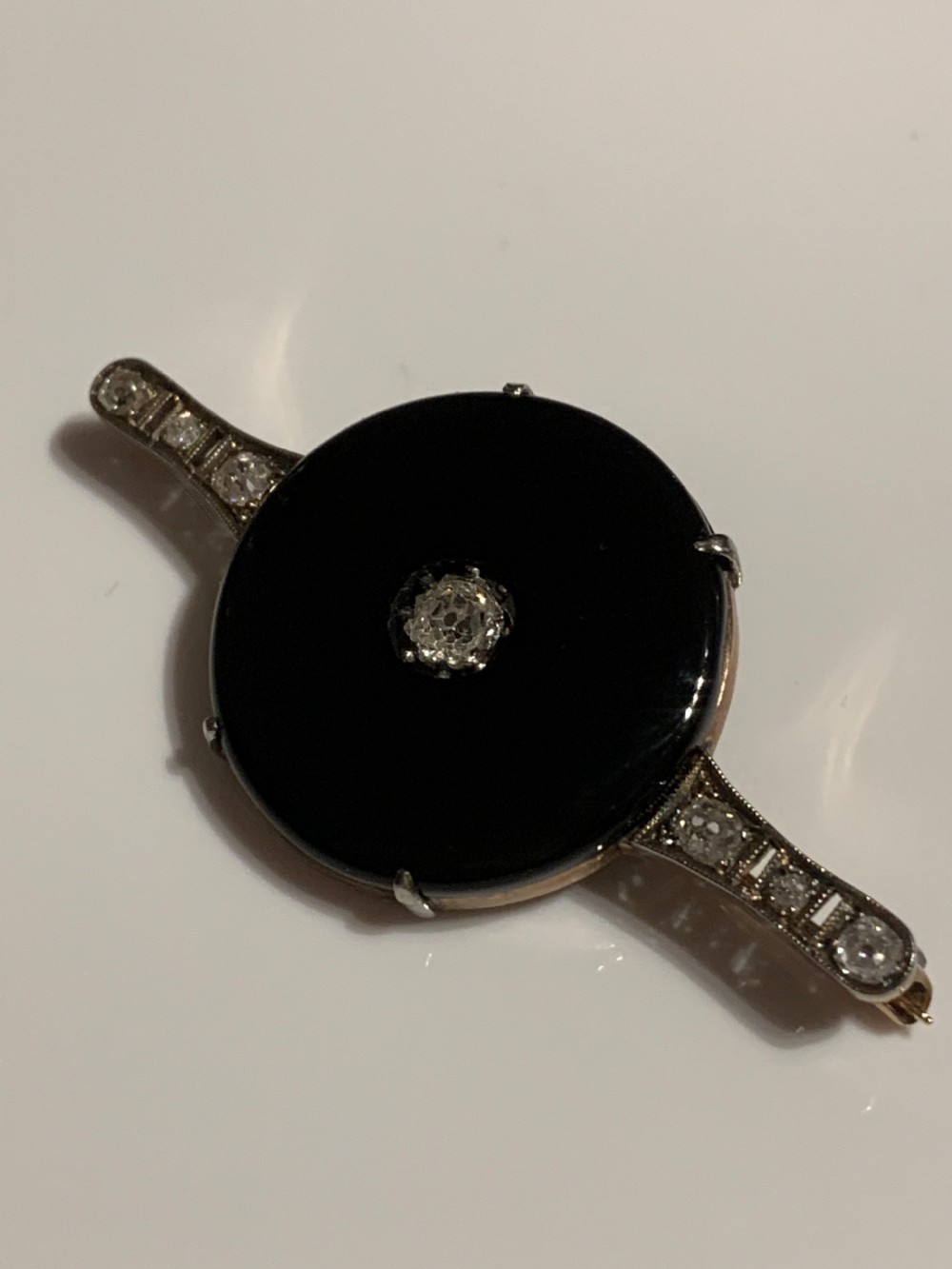 Onyx Art Deco Old European Cut Diamond Brooch View V