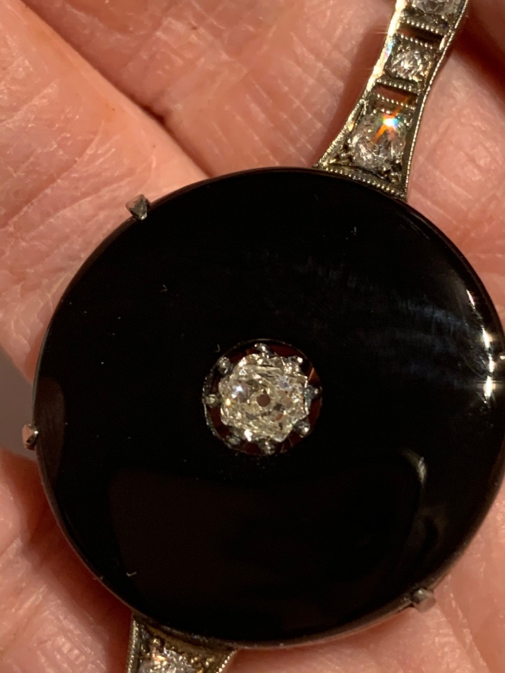 Onyx Art Deco Old European Cut Diamond Brooch View VI
