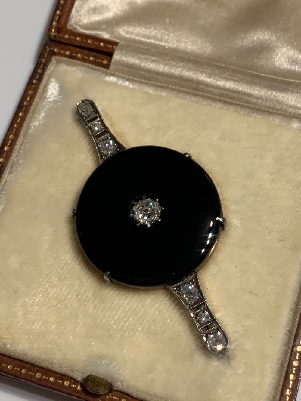 Onyx Art Deco Old European Cut Diamond Brooch View VIII