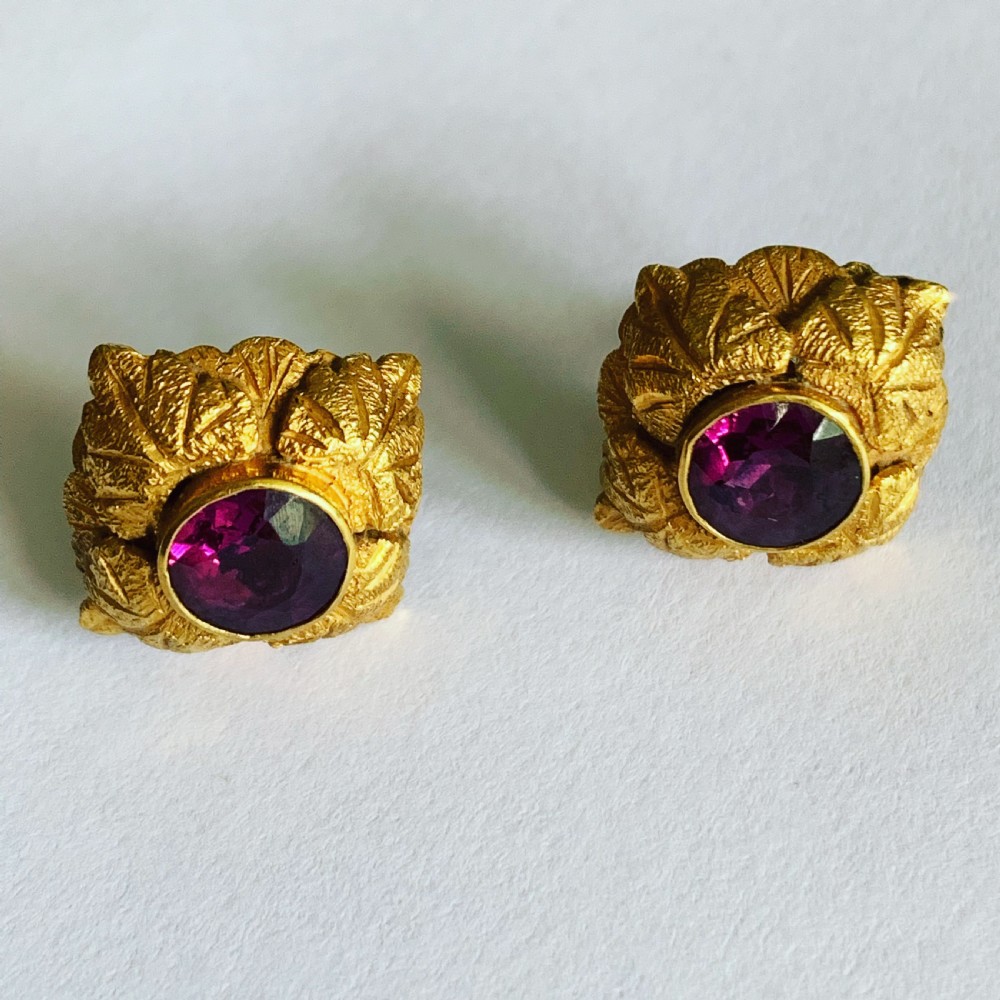 Victorian Antique Pink Tourmaline Agapanthus Leaf Earrings