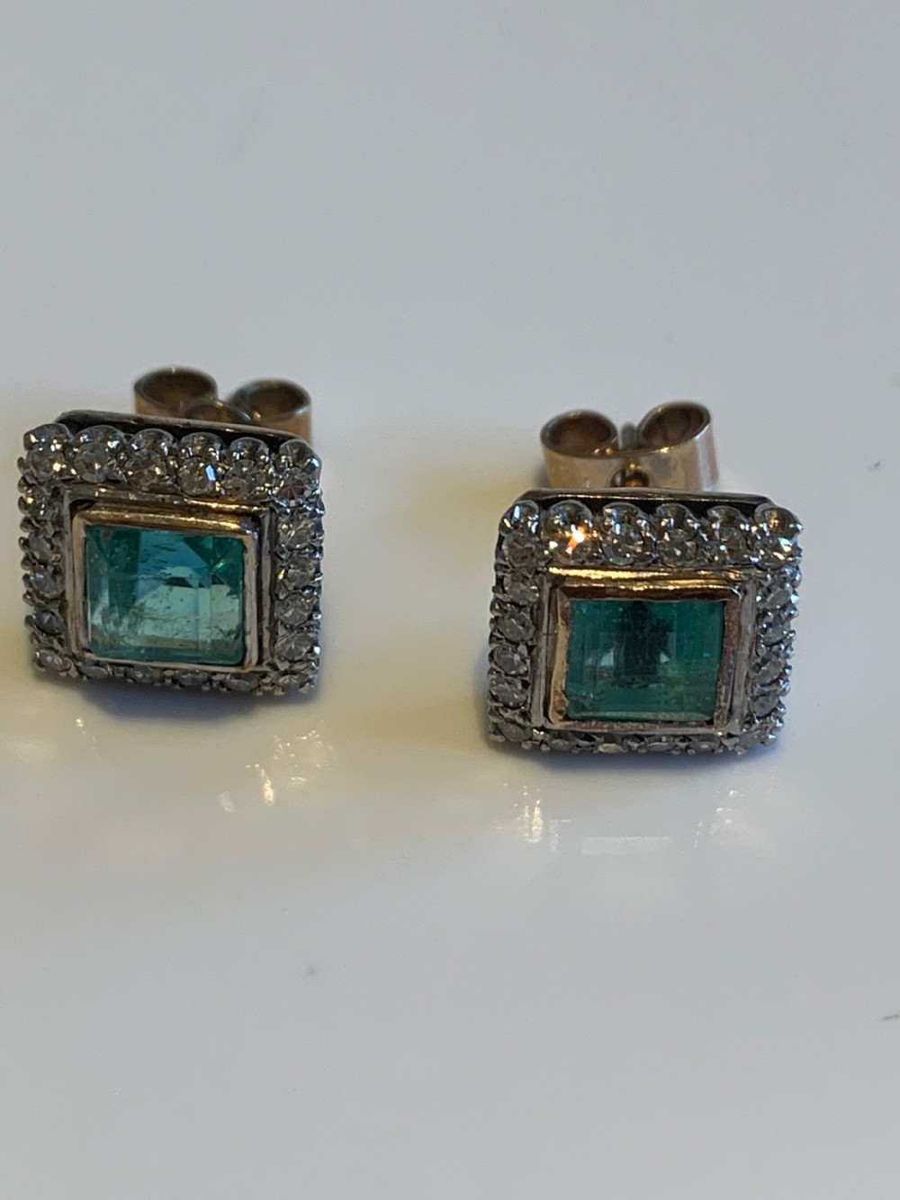 Emerald and Diamond Art Deco Platinum Earrings View IV