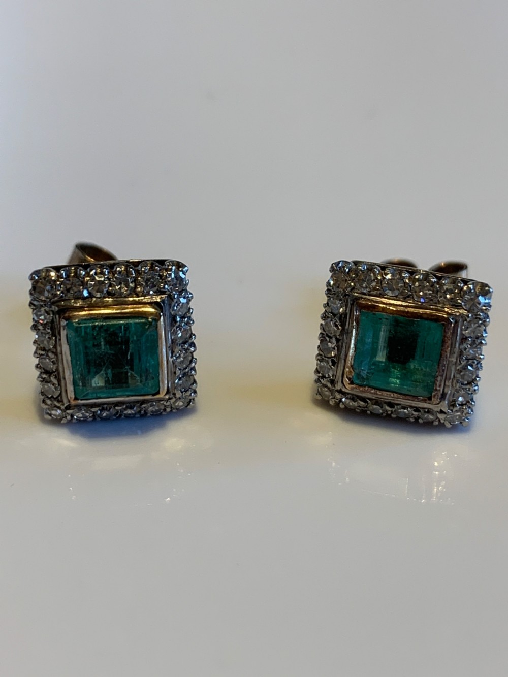 Emerald and Diamond Art Deco Platinum Earrings View V