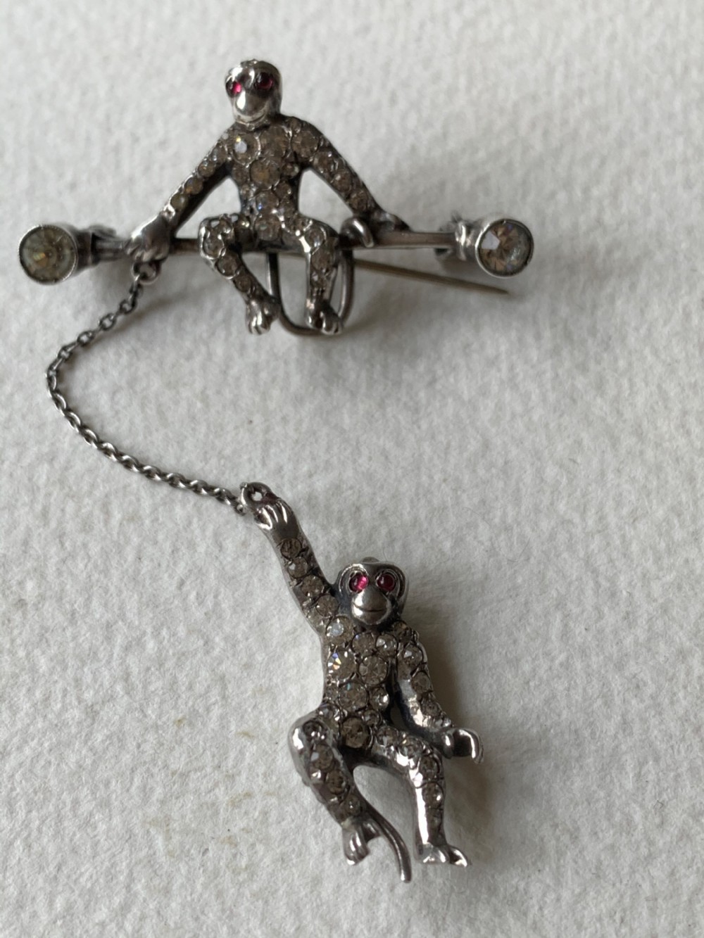Antique Sterling Silver Paste Art Deco Monkey Brooch View II