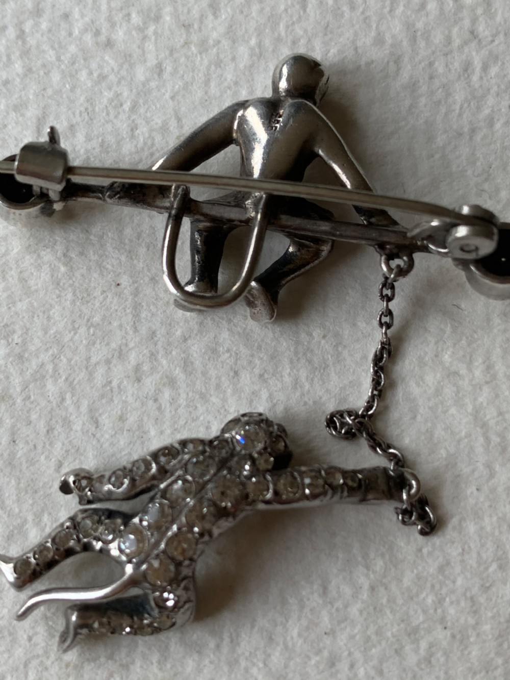 Antique Sterling Silver Paste Art Deco Monkey Brooch View III