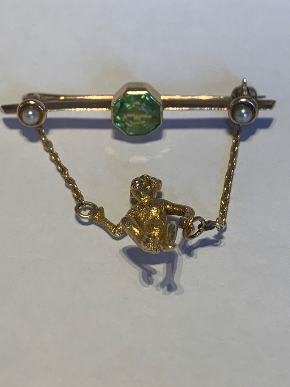 Peridot and Pearl Early 20th Century Gold Monkey Brooch View III