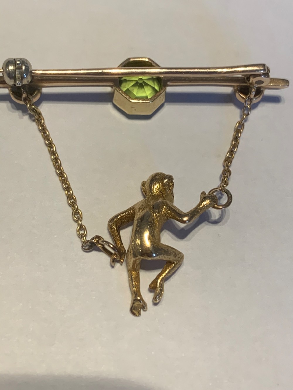 Peridot and Pearl Early 20th Century Gold Monkey Brooch View IV