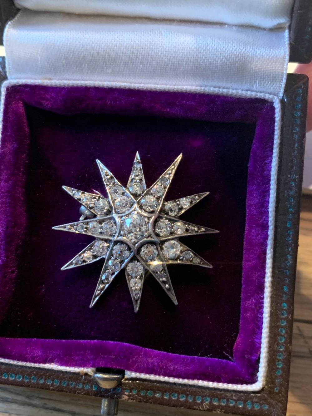 Antique Starburst Diamond Brooch View II
