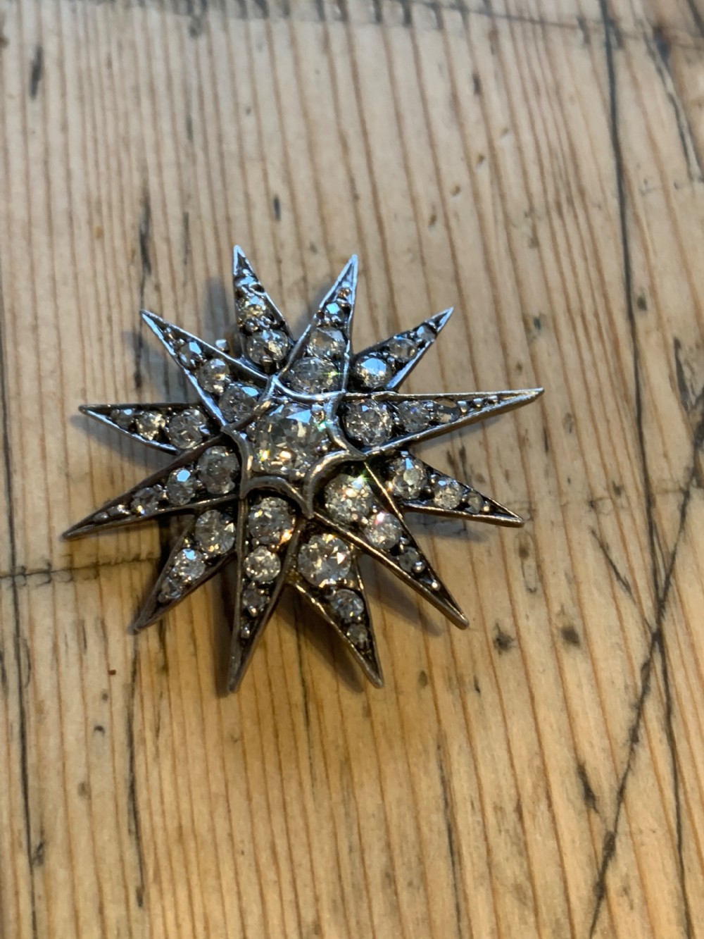 Antique Starburst Diamond Brooch View III